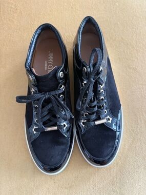 Jimmy Choo Black Low-Top Suede & Patent Leather Sneakers